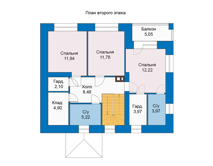 Планировка второго этажа :: Проект дома из газобетона 81-44