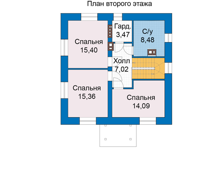 Планировка второго этажа :: Проект дома из газобетона 81-47