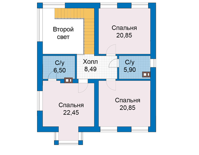 Планировка второго этажа :: Проект дома из газобетона 81-66