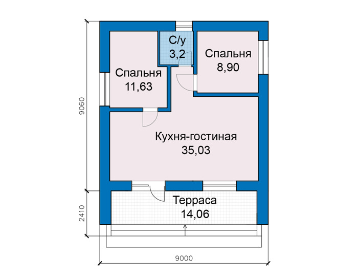 Планировка первого этажа :: Проект дома из газобетона 81-74