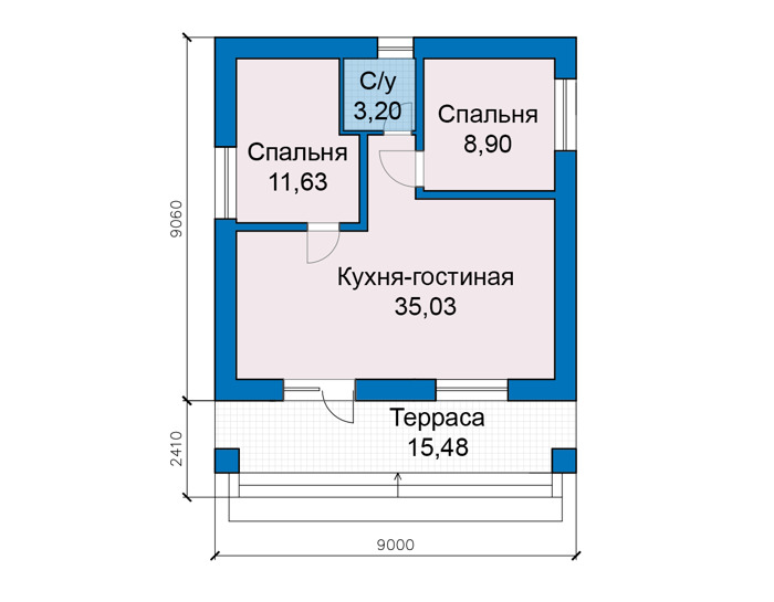 Планировка первого этажа :: Проект дома из газобетона 81-75