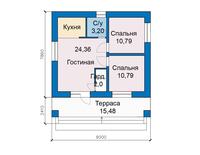 Планировка первого этажа :: Проект дома из газобетона 81-76