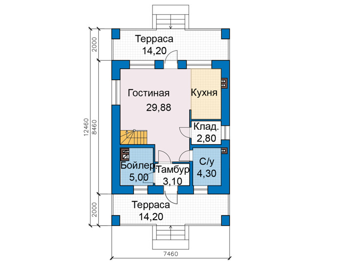 Планировка первого этажа :: Проект дома из газобетона 81-81