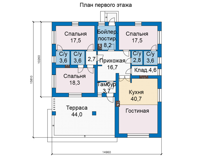 Планировка первого этажа :: Проект дома из газобетона 82-31