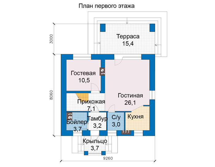 Планировка первого этажа :: Проект дома из газобетона 82-50