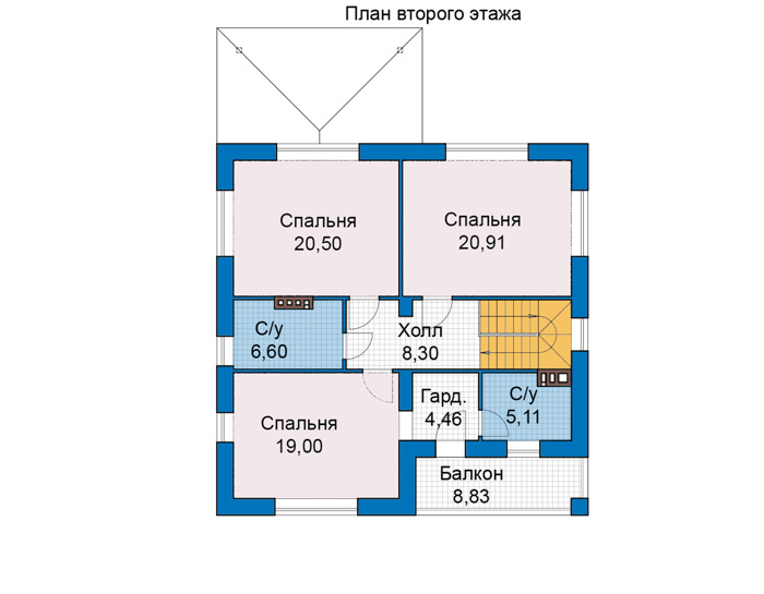 Планировка второго этажа :: Проект дома из газобетона 82-59