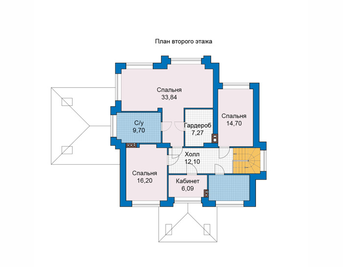 Планировка второго этажа :: Проект дома из газобетона 82-65