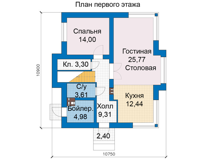 Планировка первого этажа :: Проект дома из газобетона 82-69