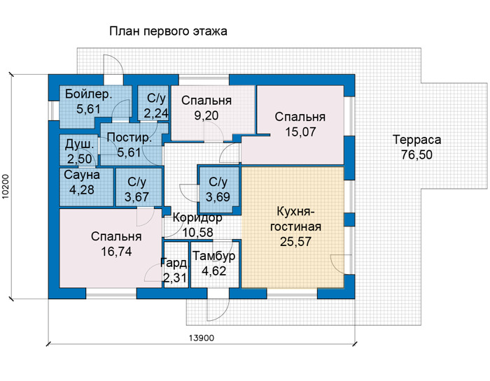 Планировка первого этажа :: Проект дома из газобетона 82-74