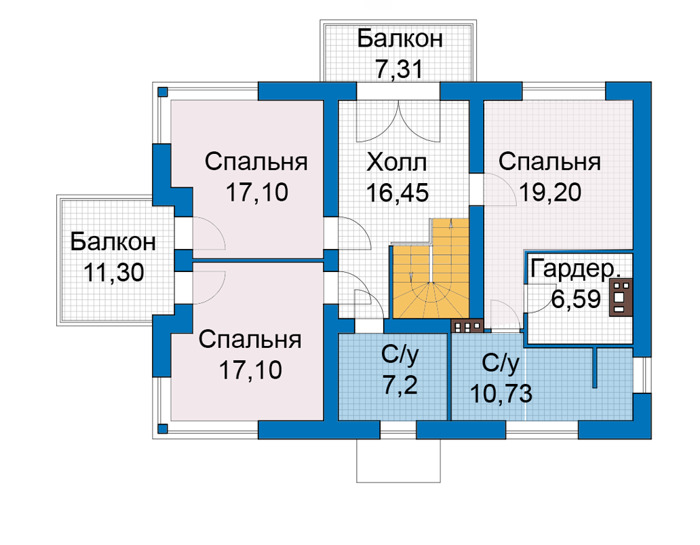 Планировка второго этажа :: Проект дома из газобетона 82-76