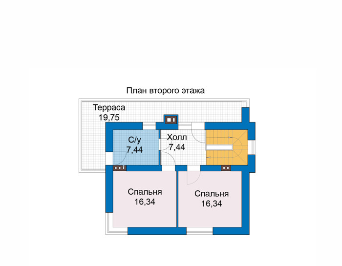 Планировка второго этажа :: Проект дома из газобетона 82-77