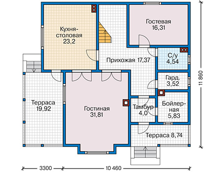 Планировка первого этажа :: Проект каркасного дома 90-12