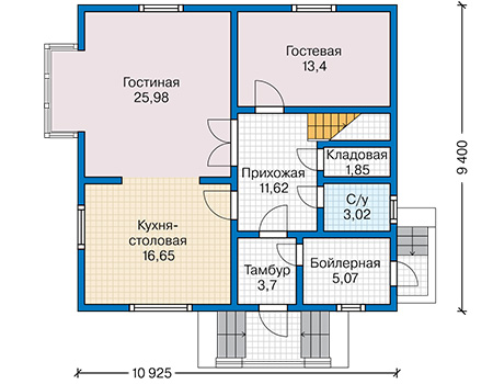 Планировка первого этажа :: Проект каркасного дома 90-19