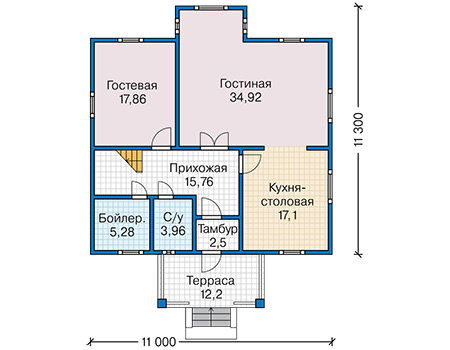 Планировка первого этажа :: Проект каркасного дома 90-21