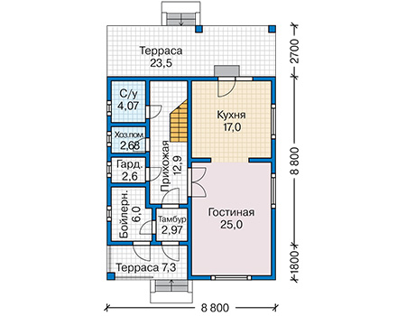 Планировка первого этажа :: Проект каркасного дома 90-24