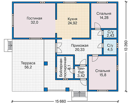 Планировка первого этажа :: Проект каркасного дома 90-26