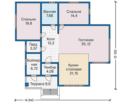 Планировка первого этажа :: Проект каркасного дома 90-27