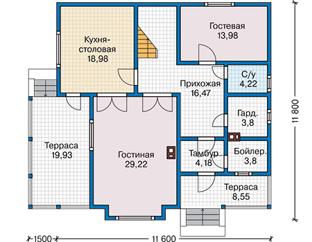 Планировка первого этажа :: Проект каркасного дома 90-30