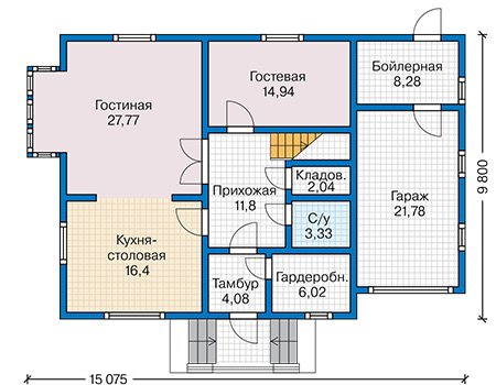 Планировка первого этажа :: Проект каркасного дома 90-34