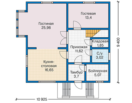 Планировка первого этажа :: Проект каркасного дома 90-35