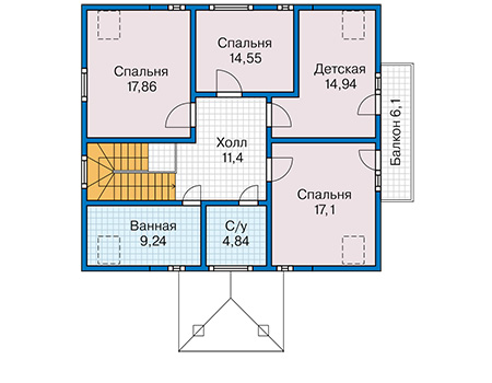 Планировка мансардного этажа :: Проект каркасного дома 90-37