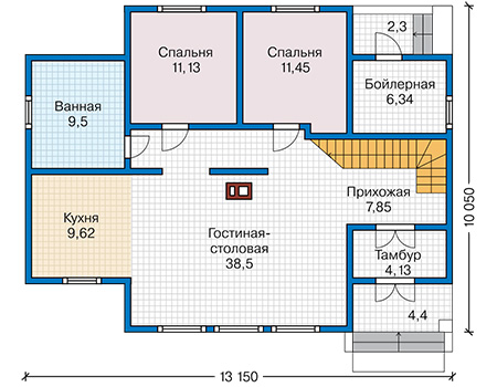 Планировка первого этажа :: Проект каркасного дома 90-43