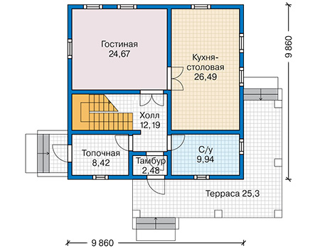 Планировка первого этажа :: Проект каркасного дома 90-45