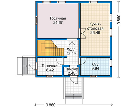 Планировка первого этажа :: Проект каркасного дома 90-47