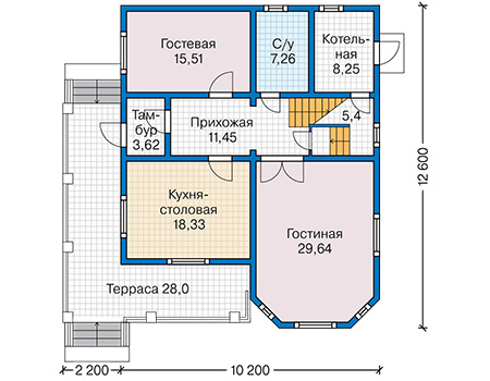 Планировка первого этажа :: Проект каркасного дома 90-49