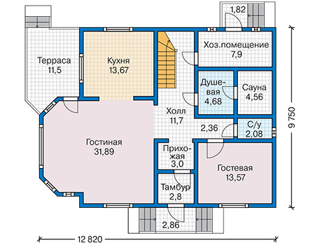 Планировка первого этажа :: Проект каркасного дома 90-51