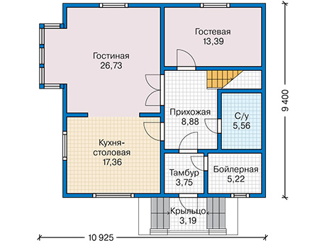 Планировка первого этажа :: Проект каркасного дома 90-59