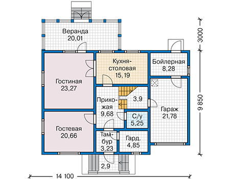 Планировка первого этажа :: Проект каркасного дома 90-60