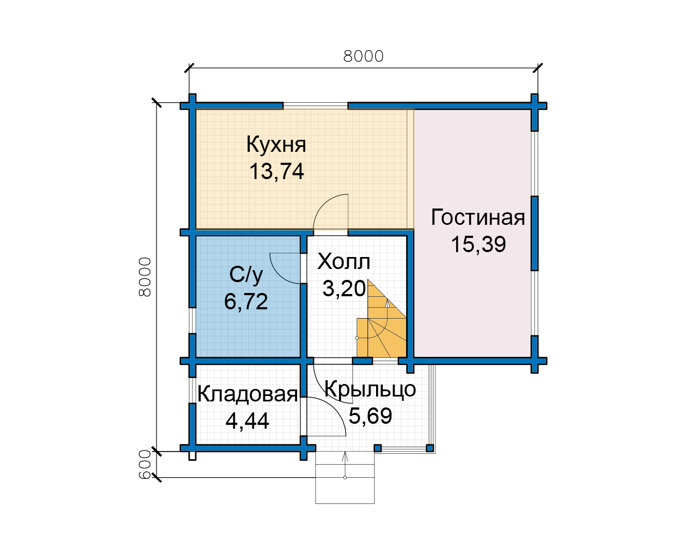 Планировка первого этажа :: Проект каркасного дома 90-61