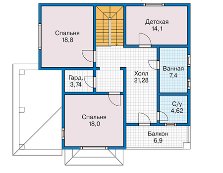 Планировка второго этажа :: Проект каркасного дома 90-63