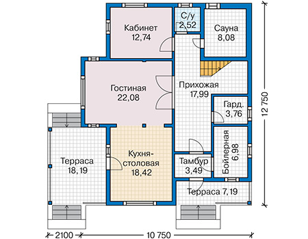 Планировка первого этажа :: Проект каркасного дома 90-65