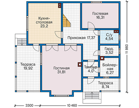 Планировка первого этажа :: Проект каркасного дома 90-67