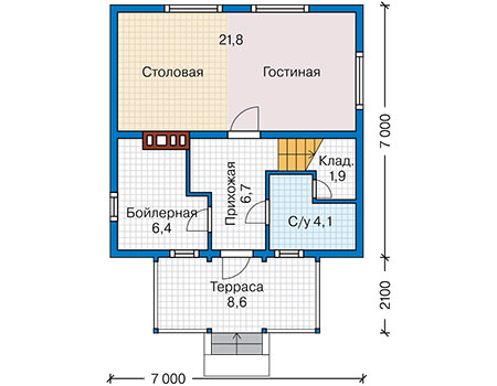 Планировка первого этажа :: Проект каркасного дома 90-71