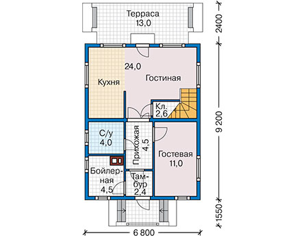 Планировка первого этажа :: Проект каркасного дома 90-75