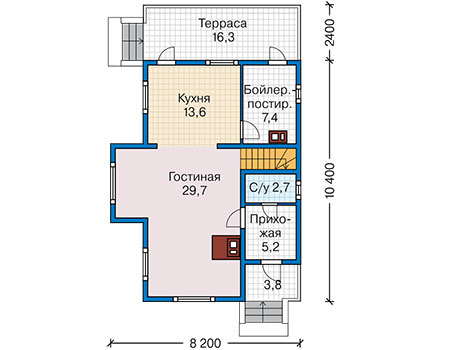 Планировка первого этажа :: Проект каркасного дома 90-79
