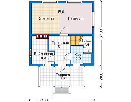 Планировка первого этажа :: Проект каркасного дома 90-81
