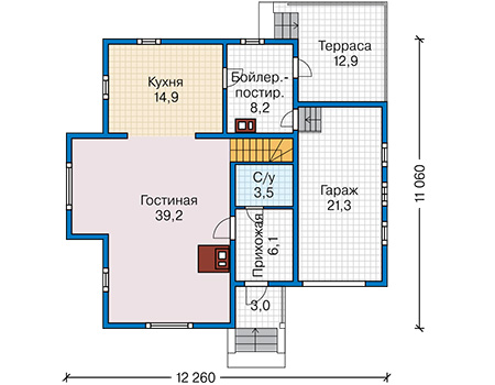 Планировка первого этажа :: Проект каркасного дома 90-84