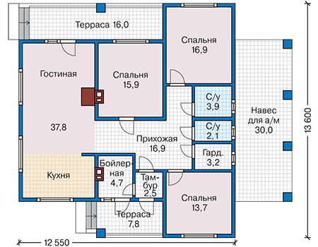 Планировка первого этажа :: Проект каркасного дома 90-93
