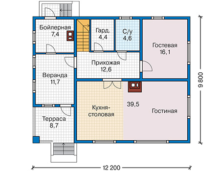 Планировка первого этажа :: Проект каркасного дома 90-94