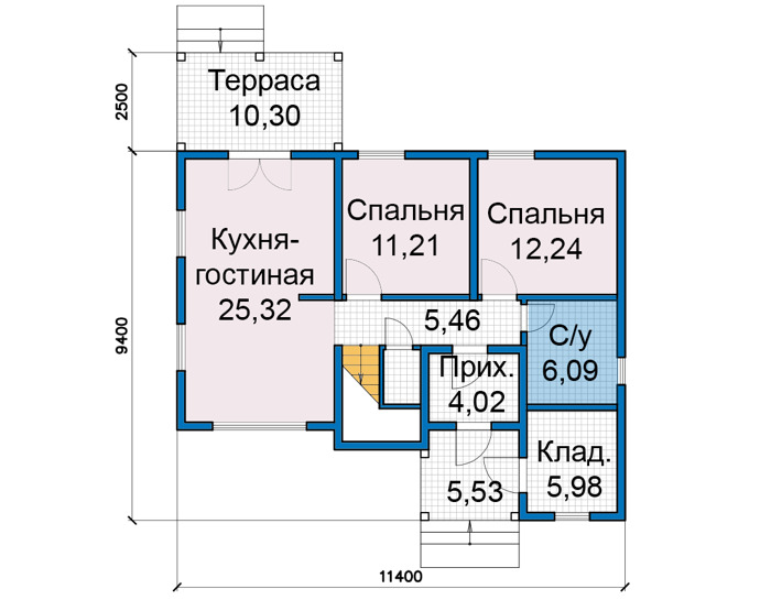 Планировка первого этажа :: Проект каркасного дома 91-12