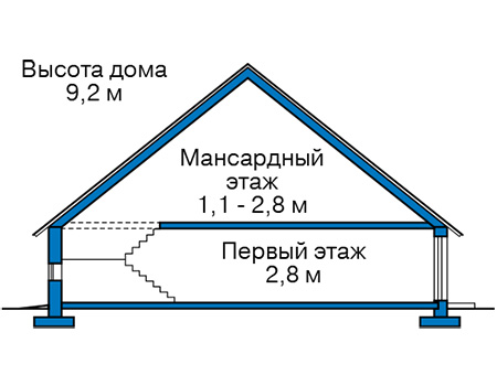Высота этажей в проекте дома из кирпича 44-44